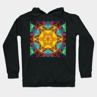 Mosaic Kaleidoscope Flower Yellow Pink and Blue Hoodie